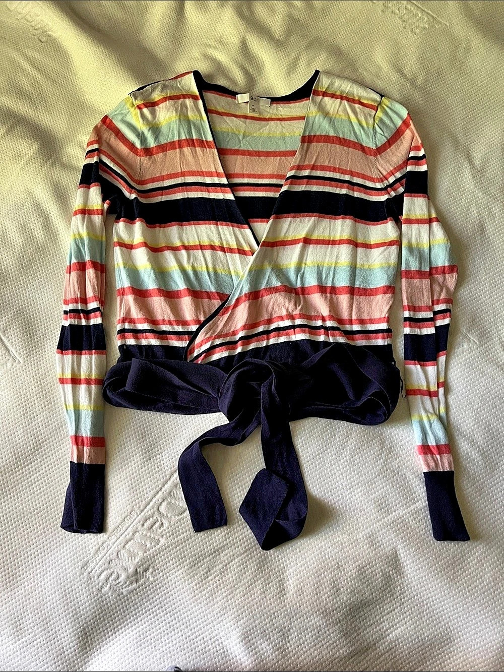 1901 Striped Wrap Cardigan in Multicolor & Pink Size Medium